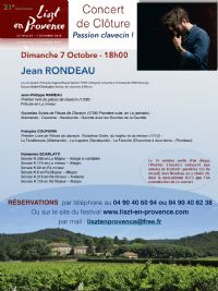 Passion Clavecin : Jean Rondeau chez Liszt en Provence. Le dimanche 7 octobre 2018 à uchaux. Vaucluse.  18H00